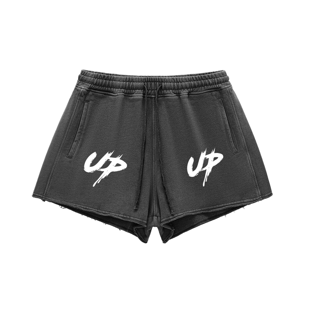 Snow Washed Raw Edge Drawstring Shorts
