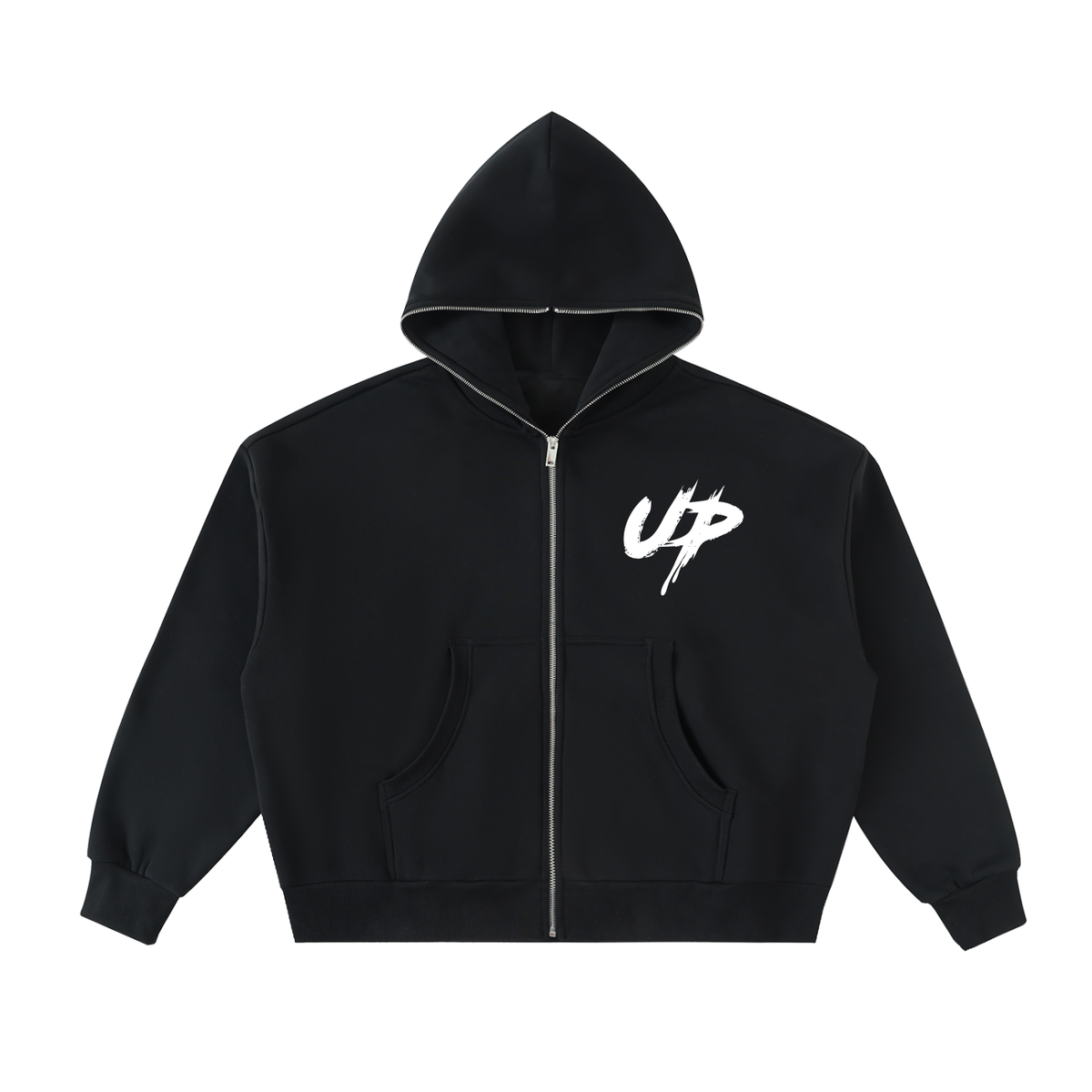 Fleeced Full-Zip Boxy Hoodie